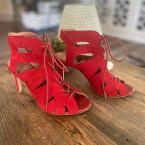 EUC- Joie Red Leather Lace Up Heels